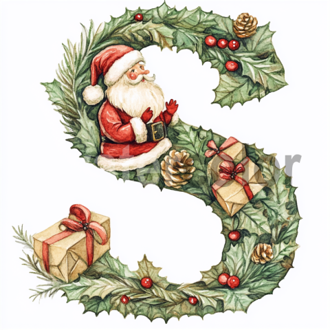 Watercolor Christmas Letter S