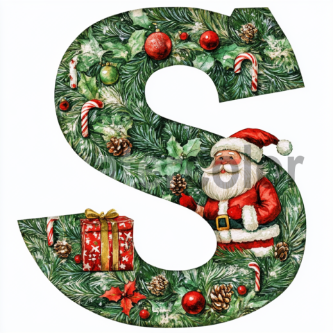 Watercolor Christmas Monogram S