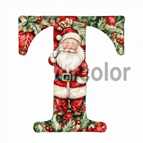 Watercolor Christmas Letter T