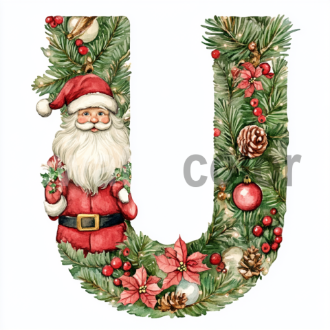 Watercolor Christmas Letter U