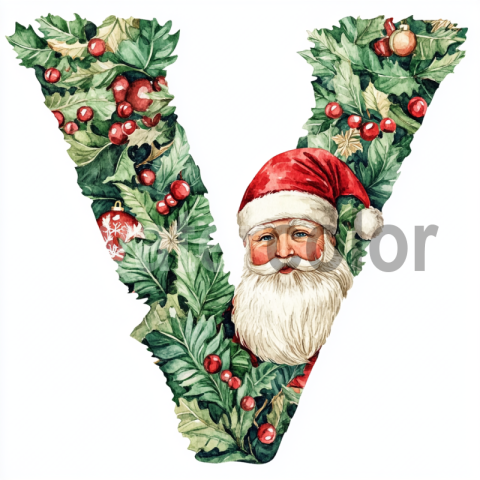 Watercolor Christmas Monogram V