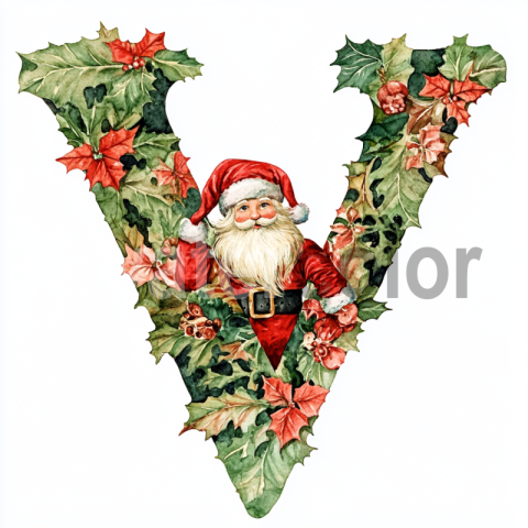 Watercolor Christmas Foliage "V"