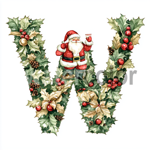 Watercolor Christmas Letter W