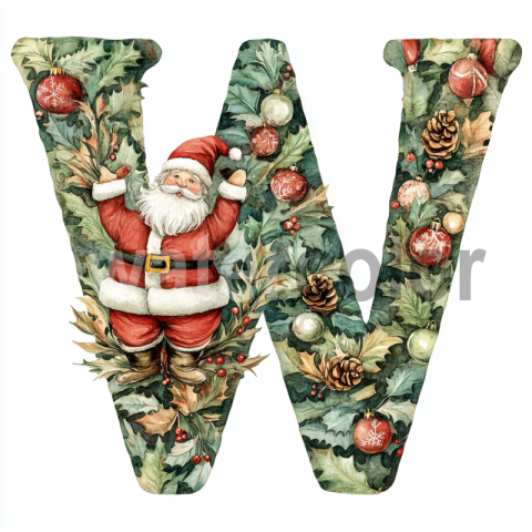 Watercolor Christmas Monogram W