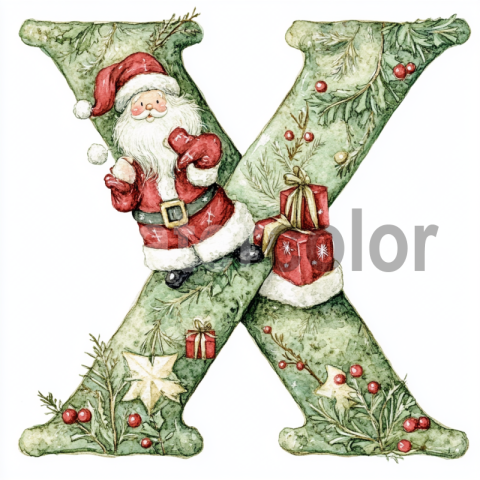 Watercolor Christmas Monogram X