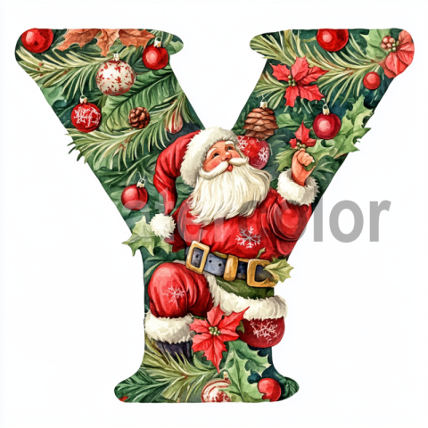 Watercolor Christmas Letter Y