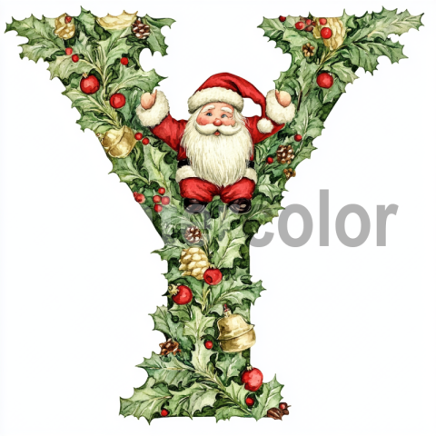 Watercolor Christmas Monogram Y