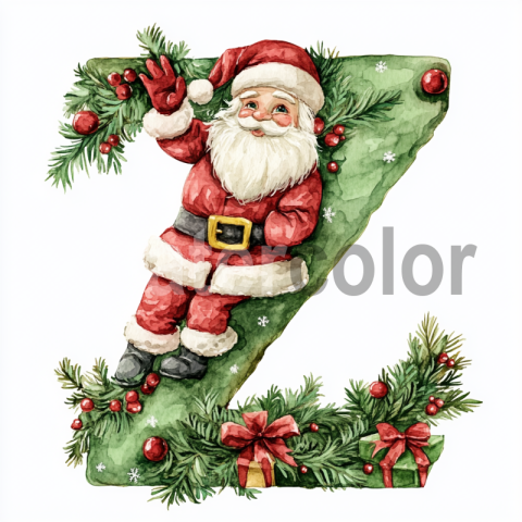 Watercolor Christmas Letter Z