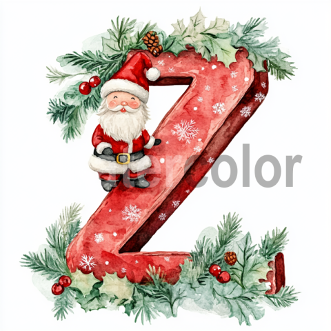 Watercolor Santa in the Christmas Z