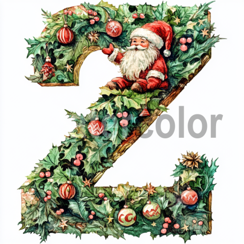 Watercolor Christmas Monogram Z