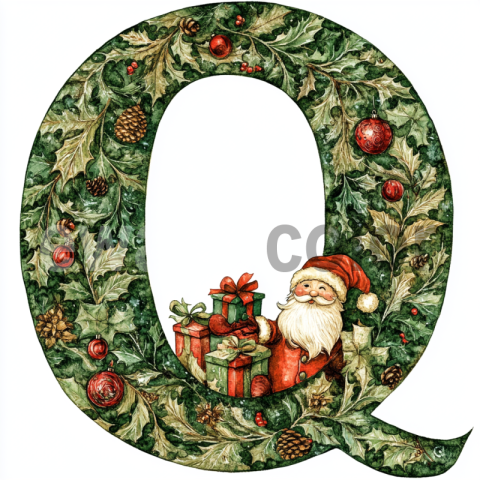 Watercolor Christmas Letter Q