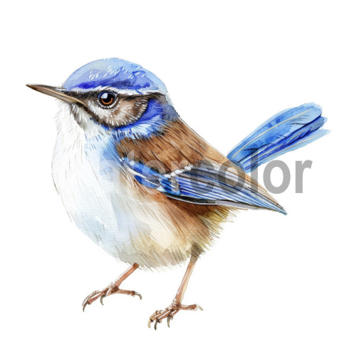 Watercolor Superb Fairy Wren bird illustration