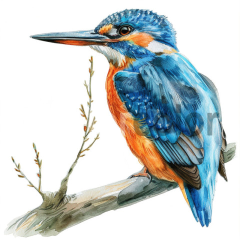 Watercolor Kingfisher bird illustration