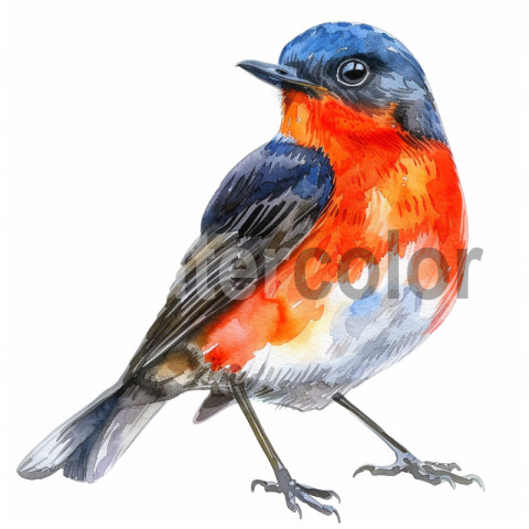 Watercolor Flame Robin bird illustration