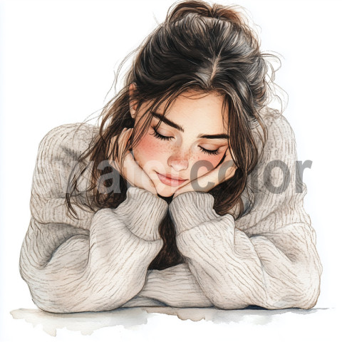 Watercolor realistic girl