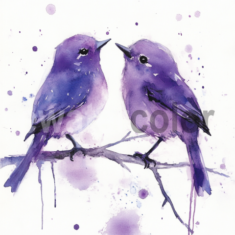 Pair of Purple watercolor Birds