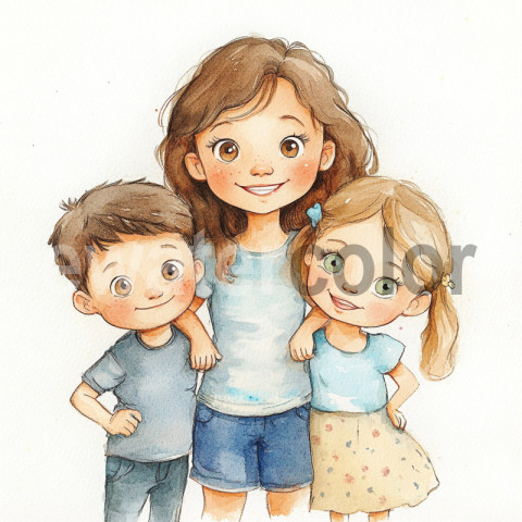 Watercolor family illustration