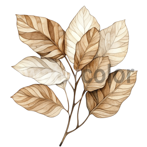 Watercolor Beige and Brown transparent Leaves