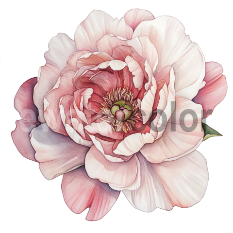 Watercolor transparent elegant pink peony