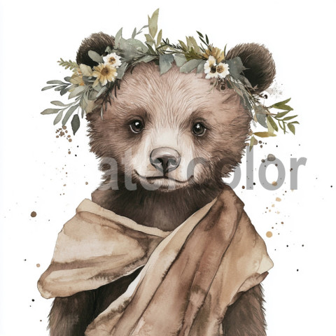 Watercolor Baby Bear in Boho Style