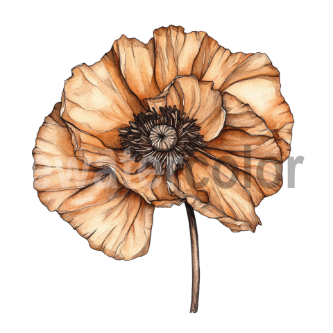 Watercolor Autumn Poppy Bloom transparent