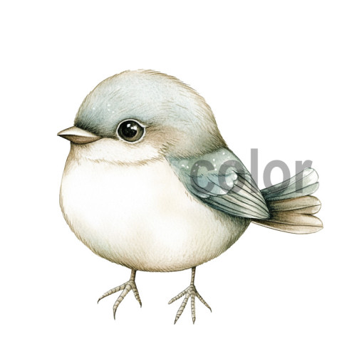 Watercolor Fluffy Bird Drawing