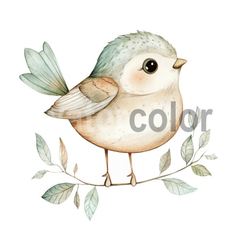 Watercolor soft Bird on a Branch