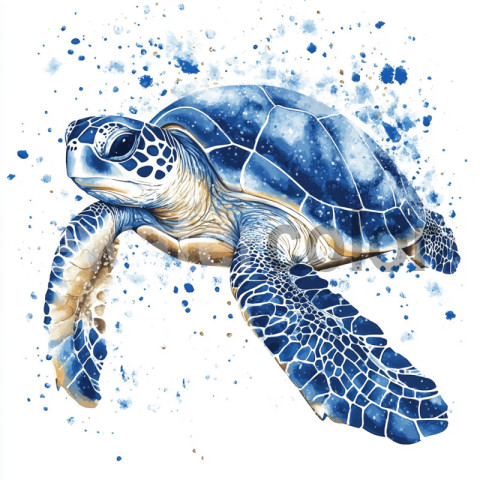 Watercolor Blue Sea Turtle Illustration