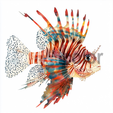 Watercolor Tropical Lionfish Fish