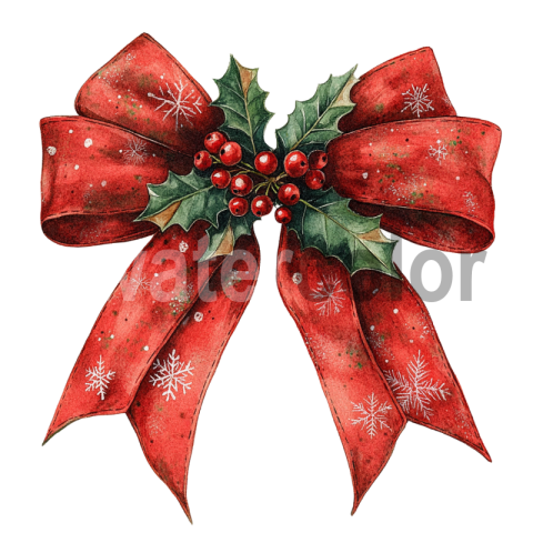 Vintage watercolor Christmas red bow