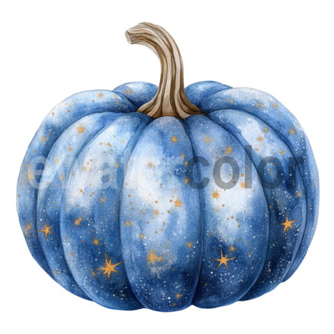 Blue watercolor pumpkin, starry night