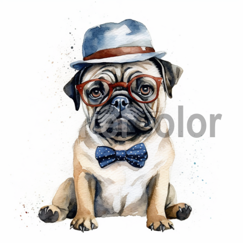 Watercolor Pug Portrait illustration