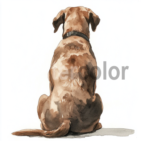 Back view of a Dog watercolor illustration