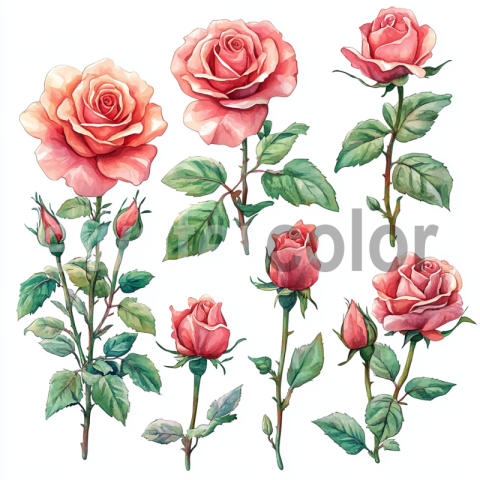 Victorian rose garden: Watercolor clip art collection