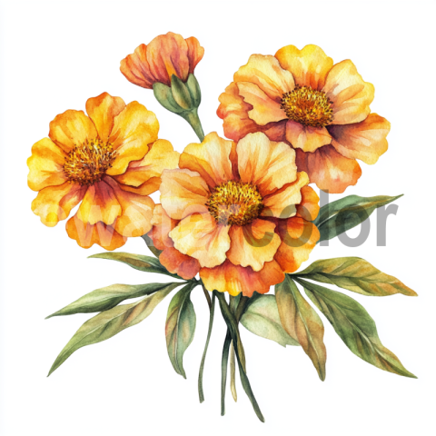 Orange Marigold: A Delicate Watercolor Painting