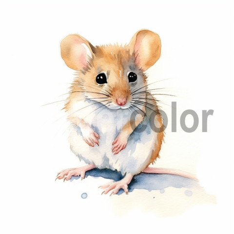 Cute Little Mouse: A Watercolor Painting on White Background
