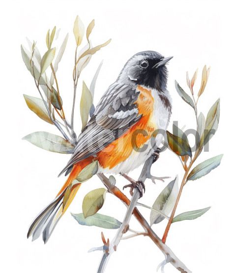 Grey and Orange Plumage: A Detailed Watercolor Bird Painting