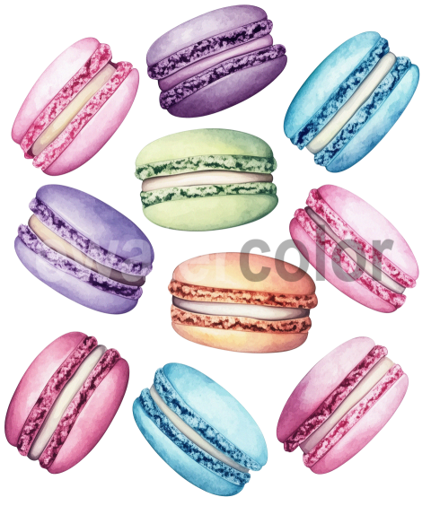 Watercolor macaron illustration pastel colors transparent background