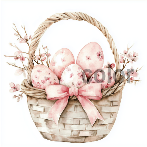 Watercolor Easter pink Basket