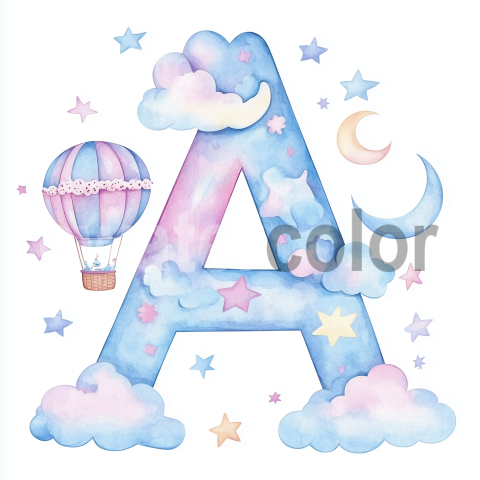 Watercolor Children's Cloud Alphabet A