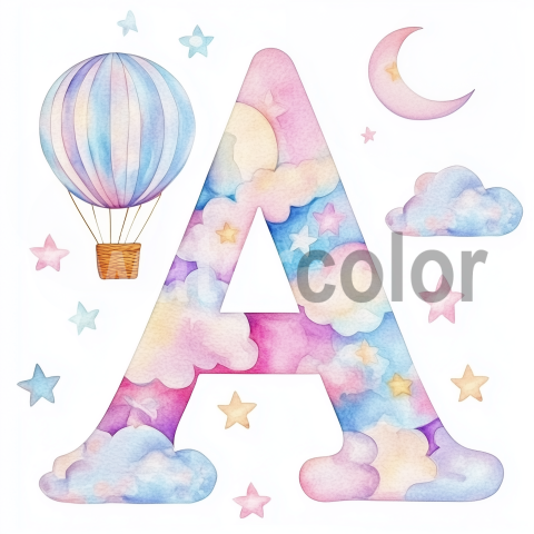 Watercolor Dreamy Cloud Letter A