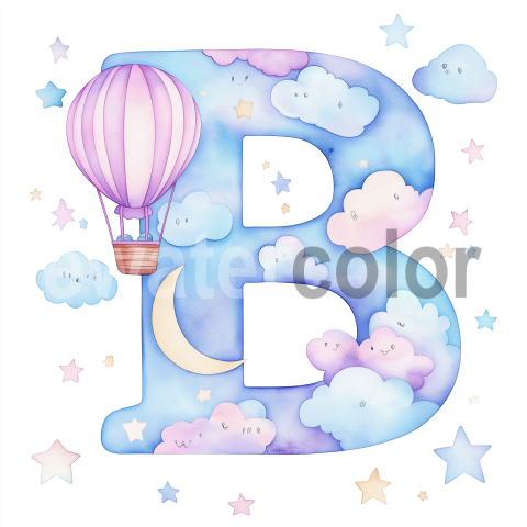 Watercolor Children's Cloud Alphabet B