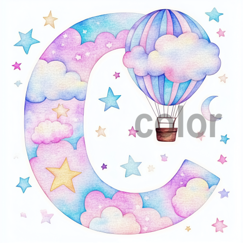 Watercolor Children's Cloud Alphabet C