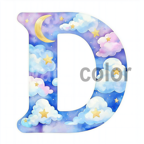 Watercolor Dreamy Cloud Letter D