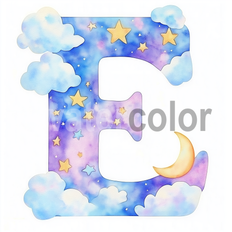 Watercolor Children's Cloud Alphabet E