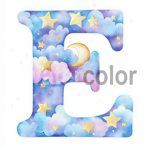 Watercolor Cloud E letter