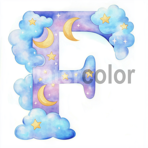 Watercolor Cloud F letter