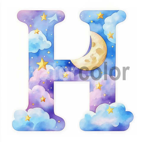 Watercolor Dreamy Cloud Letter H