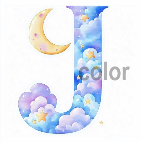 Watercolor Children's Cloud Alphabet J