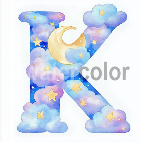 Watercolor Children's Cloud Alphabet K